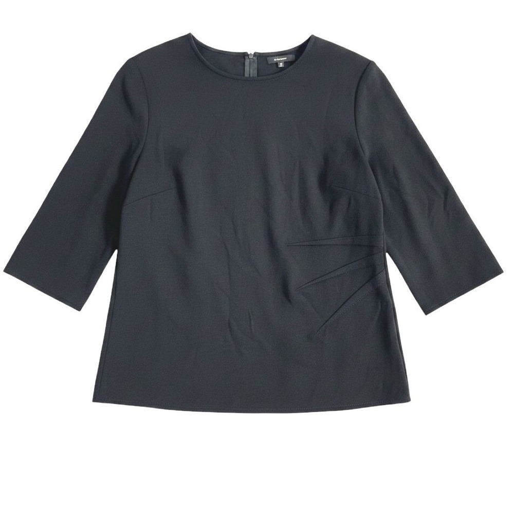 St John Top Women Large Black 3/4 Sleeve Knit Asymmetric Detail Blouse